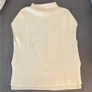 Vince Women's Cream Ribbed Cashmere Blend Sweater Vest S Cap Sleeve Mock Neck